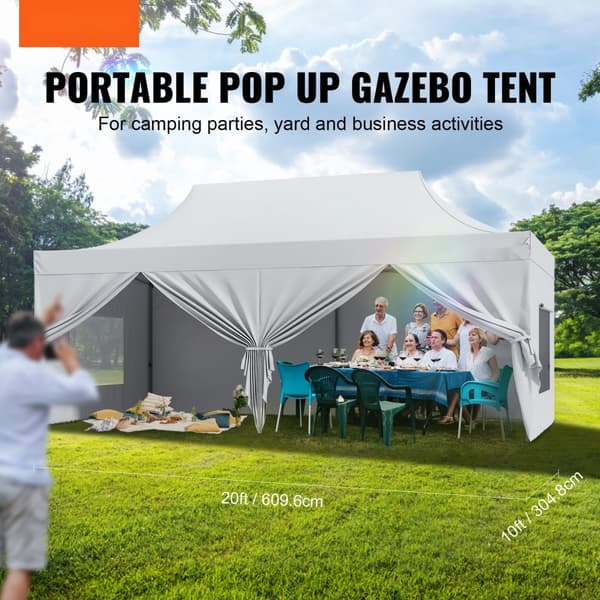 Pop Up Baldakintält Utomhus 10x20FT med sidoväggar & väska - Vit Lusthus Tält