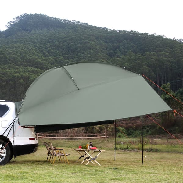 Iso 10' x 7' ajoneuvomarkiisi, UV50+, PU2000mm, pidennetyillä sivukatoksilla, sopii kuorma-autoille ja matkailuautoille.