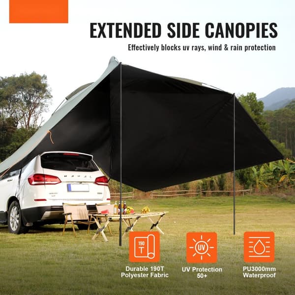 Iso 10' x 7' ajoneuvomarkiisi, UV50+, PU2000mm, pidennetyillä sivukatoksilla, sopii kuorma-autoille ja matkailuautoille.