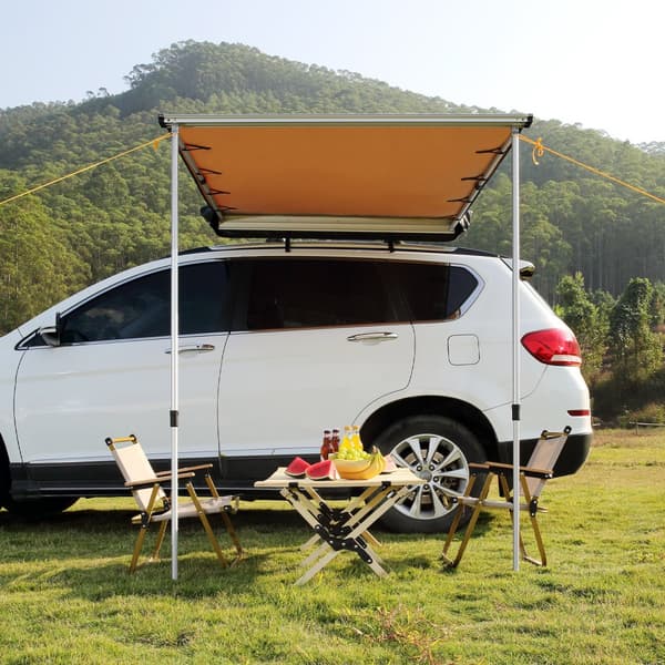 Sideskærm til bil, 6,6' x 8,2', UV50+ kraftig markise med vandtæt taske. Justerbar højde, ideel til lastbiler og campingvogne.