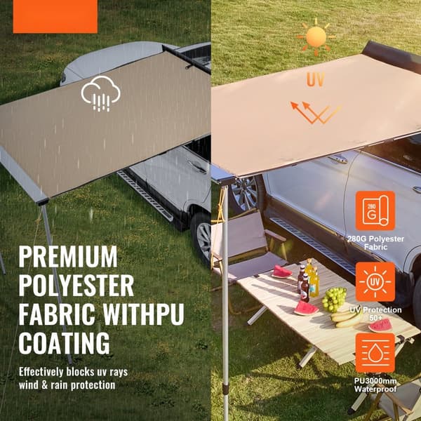 Sideskærm til bil, 6,6' x 8,2', UV50+ kraftig markise med vandtæt taske. Justerbar højde, ideel til lastbiler og campingvogne.