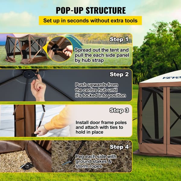 Pop-up camping gazebos, 6-sidet 12' x 12' solskærm. Perfekt til udendørs beskyttelse og skygge!