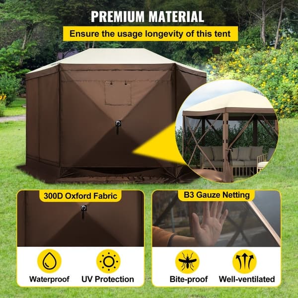 Pop-up camping gazebos, 6-sidet 12' x 12' solskærm. Perfekt til udendørs beskyttelse og skygge!