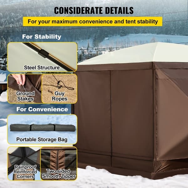 Pop-up camping gazebos, 6-sidet 12' x 12' solskærm. Perfekt til udendørs beskyttelse og skygge!