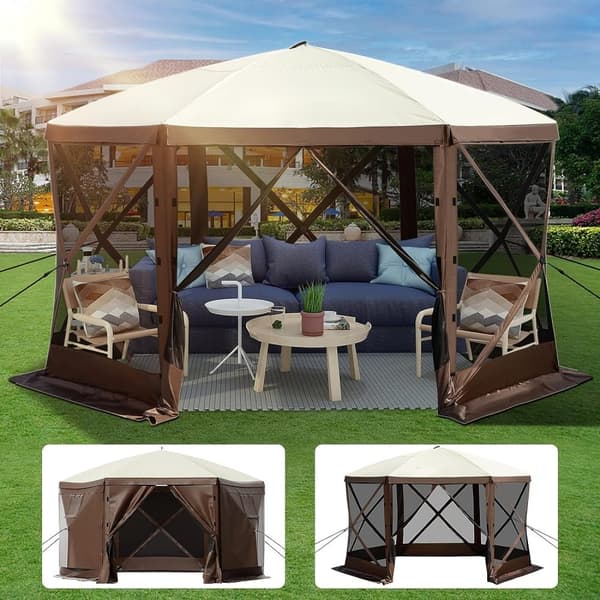 Pop-up camping gazebos, 6-sidet 12' x 12' solskærm. Perfekt til udendørs beskyttelse og skygge!