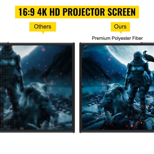 Stativ projektorskærm 90" 16:9 4K HD, justerbar og transportabel. Ideel til film, gaming og præsentationer indendørs/udendørs.