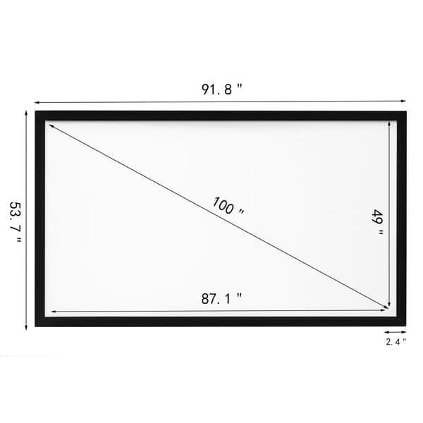 Beamer lærred 233 x 136 cm, diagonal størrelse 254 cm, PVC loftsmontering, skærmopløsning 16:9, perfekt til udendørs aktiviteter.