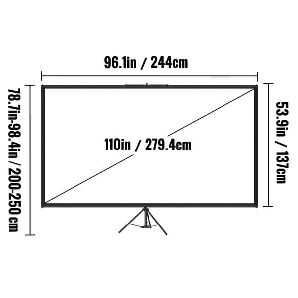 Kolmijalkainen 110" 4K HD projektorin näyttö, säädettävä ja kannettava sisä- ja ulkokäyttöön elokuville ja pelaamiseen.