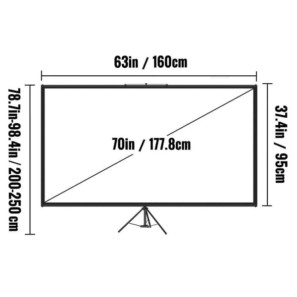 Stativ projektorskærm 70" 16:9 4K HD, rynkefri og højdejusterbar. Ideel til film, hjemmebiograf, spil og kontorindretning.