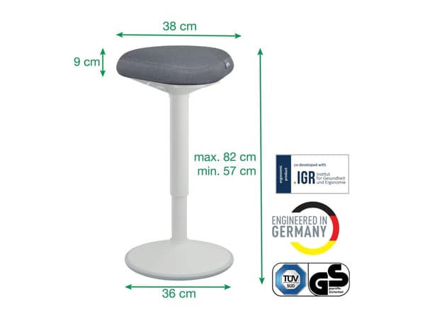 Leitz Ergo Active - Stående skrivebordsstol - ergonomisk - triangulær - roterende - 100 % resirkulert stoff - grå