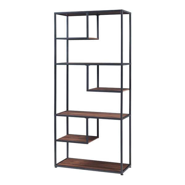 Bokhylla Østre 180x83x34 cm metall svart valnötsfärg [en.casa]
