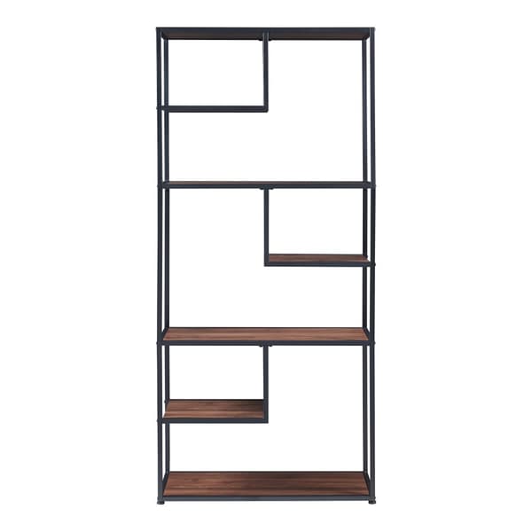 Bokhylla Østre 180x83x34 cm metall svart valnötsfärg [en.casa]