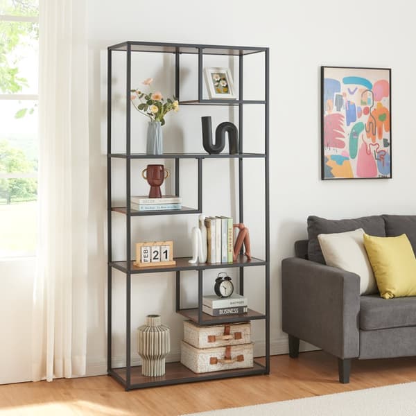 Bokhylla Østre 180x83x34 cm metall svart valnötsfärg [en.casa]