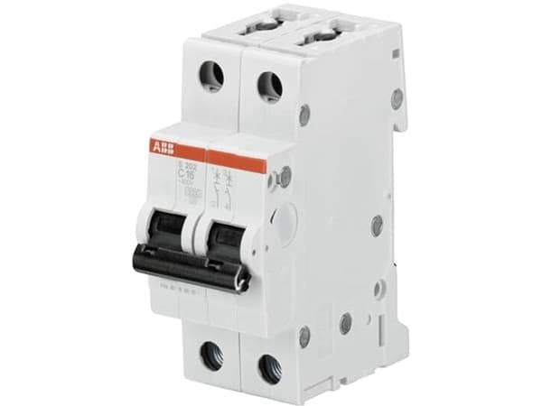 ABB Automatsäkring C 10A, 2-polig C-karakteristik, brytkapacitet 6kA, 230V AC, 35 mm bred BULKförpackning - Ingen individuell förpackning