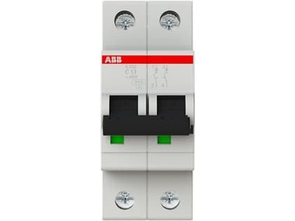 ABB Automatsäkring C 13A, 2-polig C-karakteristik, brytkapacitet 6kA, 230V AC, 35 mm bred BULKförpackning - Ingen individuell förpackning