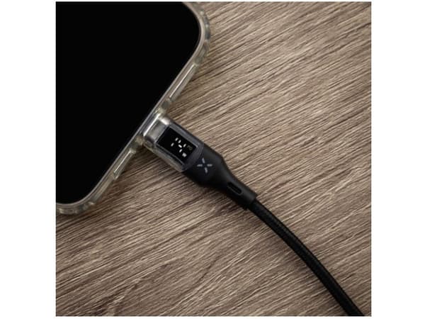 Kiinteä Kiinteä | USB-C/USB-C-kaapeli näytöllä, PD-tuki, 2m, USB 2.0, 100W | FIXDD-CC2-BK FIXDD-CC2-BK