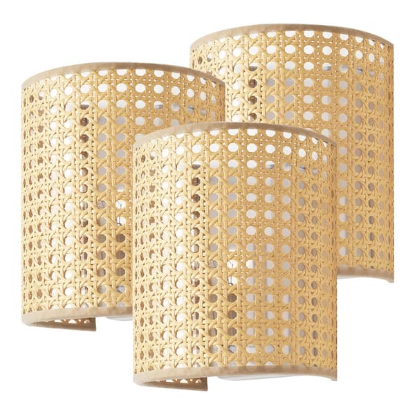 Vägglampa Ascot set om 3 metall rottingkänsla vit 20x16x12 cm [lux.pro]