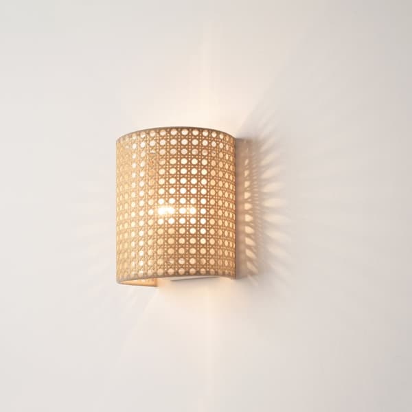 Vägglampa Ascot set om 2 metall rottingkänsla vit 20x16x12 cm [lux.pro]