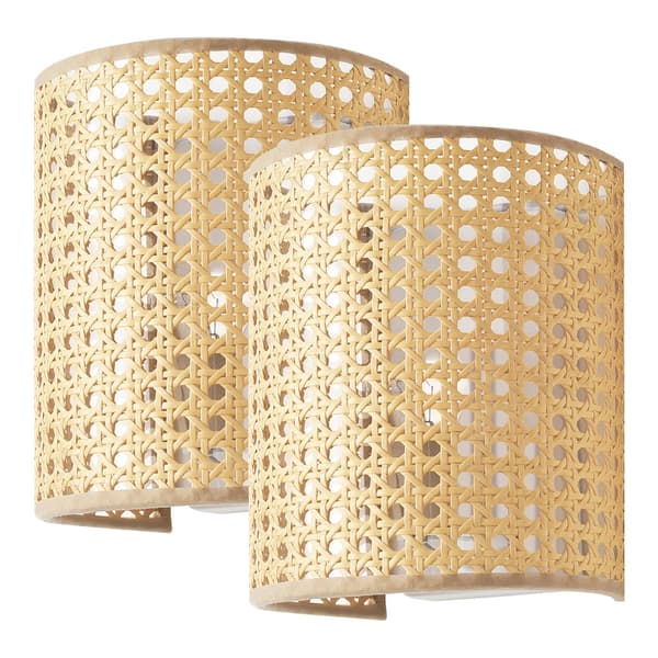 Vägglampa Ascot set om 2 metall rottingkänsla vit 20x16x12 cm [lux.pro]