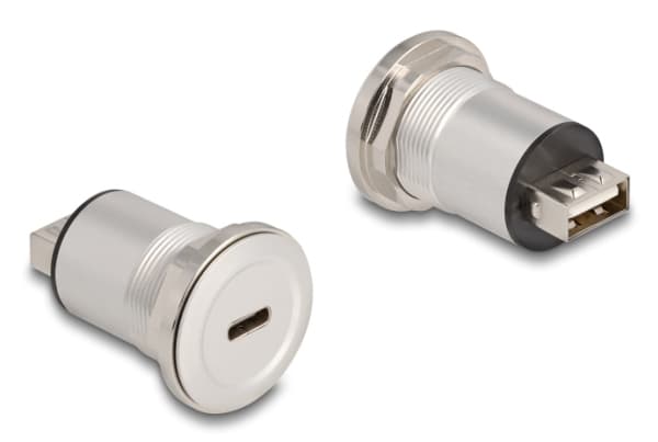 Delock - USB-adapter - 24 pin USB-C (hona) kan monteras på panel till USB (hona) - USB 2.0 - M22-gänga - Black silver