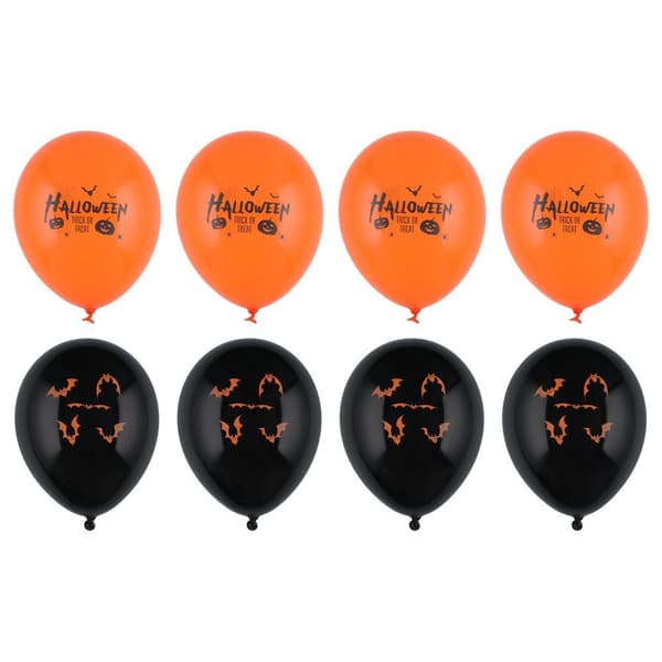 Halloween ilmapallot 30 cm 8-pack lepakko- ja teksti-aiheella