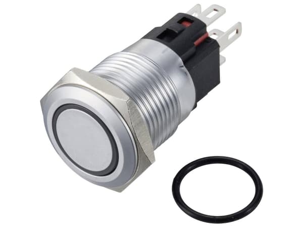 TRU COMPONENTS TC-12647504 Trykknap 250 V/AC 3 A 1 x Off/(On) IP65 Rød Tastende Messing forkromet 1 stk