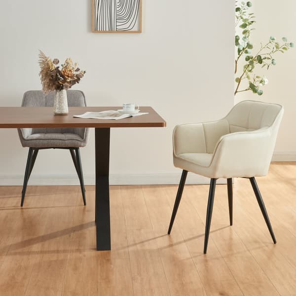 Karmstol Birmingham 79x56x53,5cm metall mocka-känsla beige [en.casa]