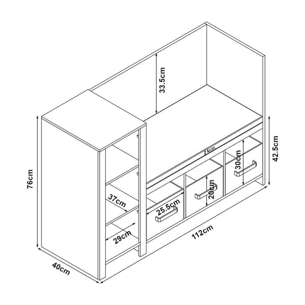 Förvaringskombination Høylandet för barn med sittbänk 76x112x40 cm [en.casa]