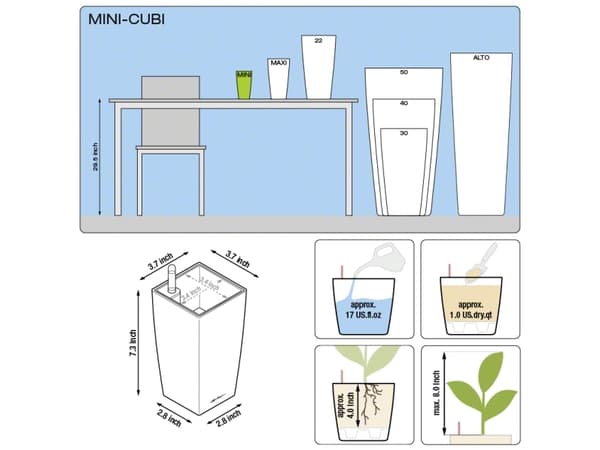 LECHUZA MINI-CUBI, Istutusruukku, Vapaasti seisova, Akryylinitriilibutadieenistyreeni (ABS), Metallinen, Sisätila, Putoamisenkestävä, UV resistant