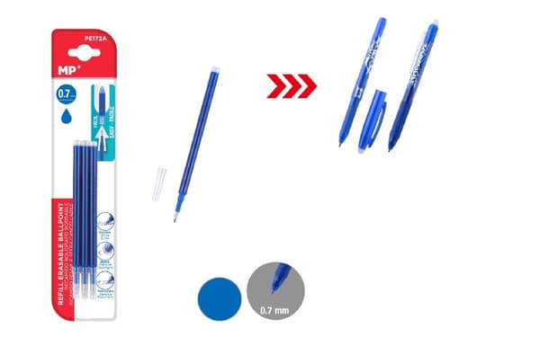 MP sletbare pen refills 3 stk 0,7mm - Blå