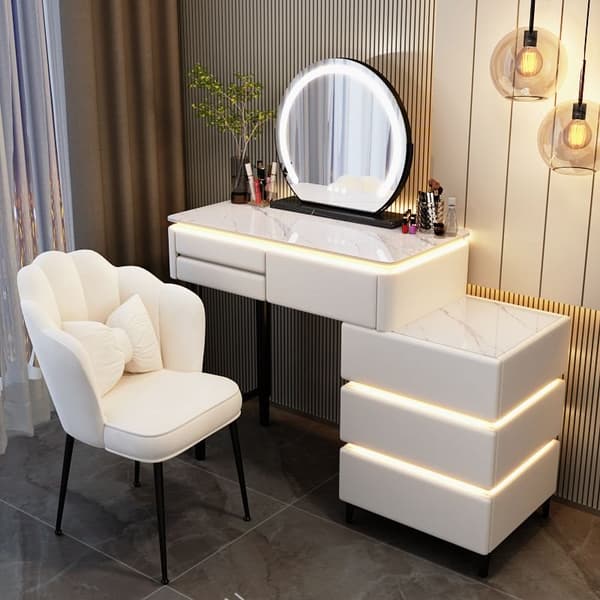 Marmurek LED kosmetik sminkebord/ møbelsæt, Ana bordplade 80 cm - hvid