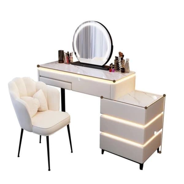 Marmurek LED kosmetik sminkebord/ møbelsæt, Ana bordplade 80 cm - hvid