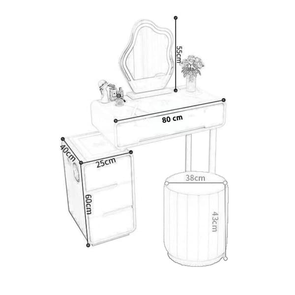 Kosmetisk sminkbord / Möbelset, bordsskiva 80 cm Maja - grå färg