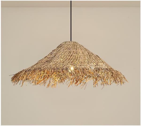 Naturlig rottinglampa ljuskrona i form av en halmhatt - 40 cm