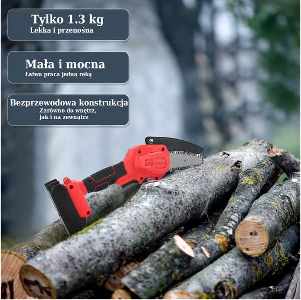 HEDO sladdlös minimotorsåg – kompakt, röd, 2 batterier ingår