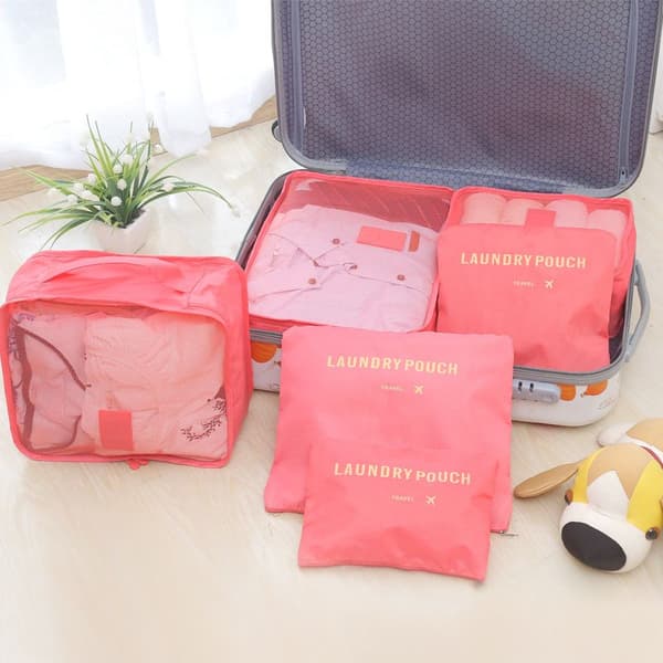 Sæt med rejsearrangører til kuffert og garderobe (6 stk) - lys pink