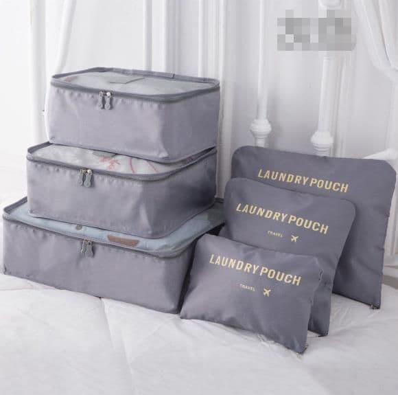 Sæt med rejsearrangører til kuffert og garderobe (6 stk) - grå