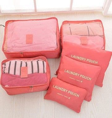 Sæt med rejsearrangører til kuffert og garderobe (6 stk) - pink