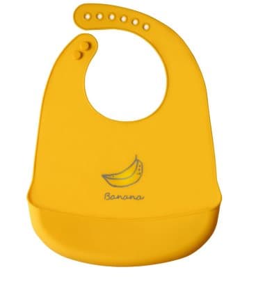 Silikone hagesmæk med lomme til børn - orange, bananmønster