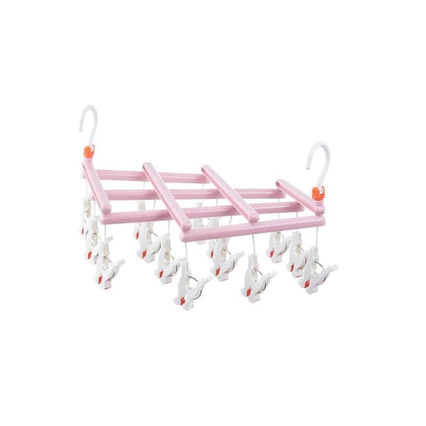 Praktisk foldbar bøjle med clips, 14 clips, pink