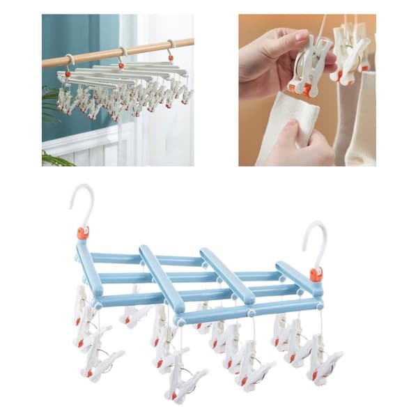 Praktisk foldbar bøjle med clips, 14 clips, lyseblå