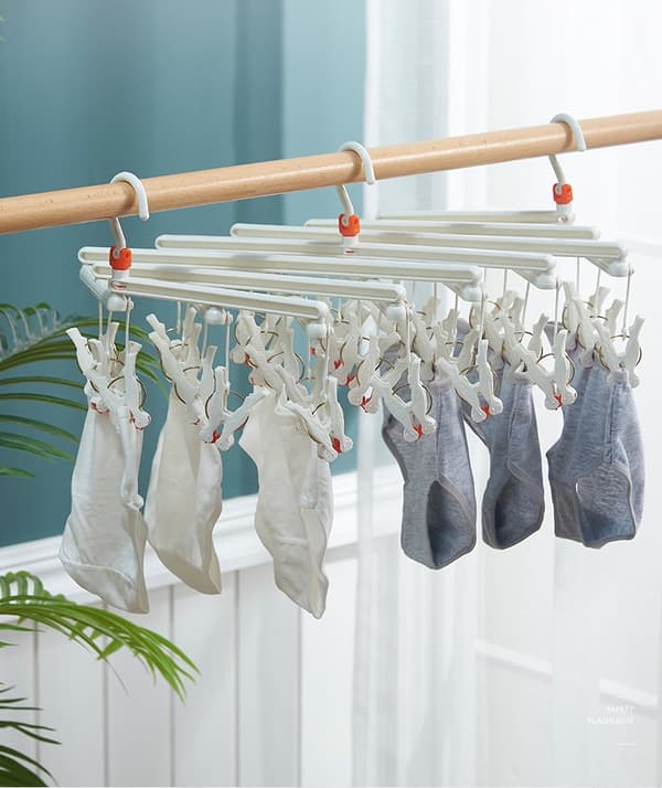 Praktisk foldbar bøjle med clips, 14 clips, hvid