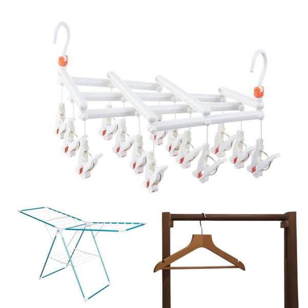 Praktisk foldbar bøjle med clips, 14 clips, hvid