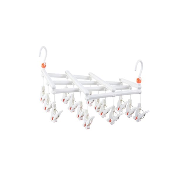 Praktisk foldbar bøjle med clips, 14 clips, hvid