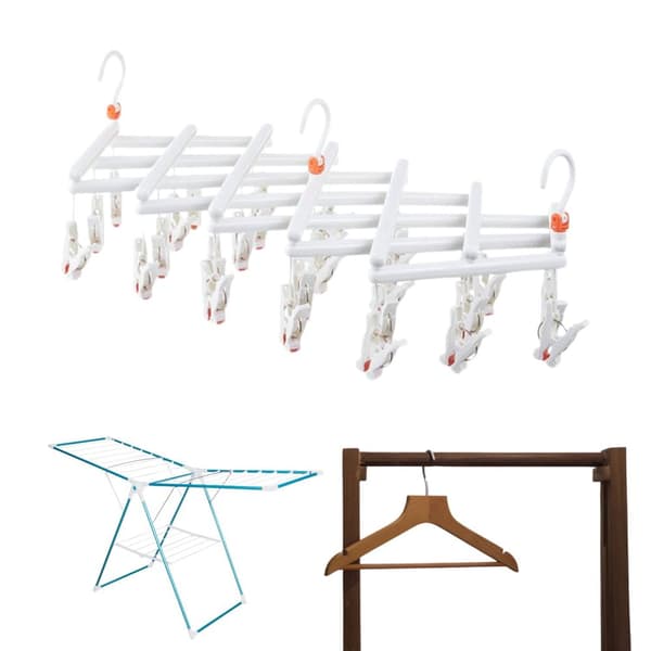 Praktisk hopfällbar klädhängare med clips, 29 clips, vit