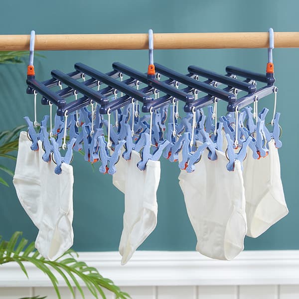 Praktisk foldbar bøjle med clips, 19 clips, mørkeblå