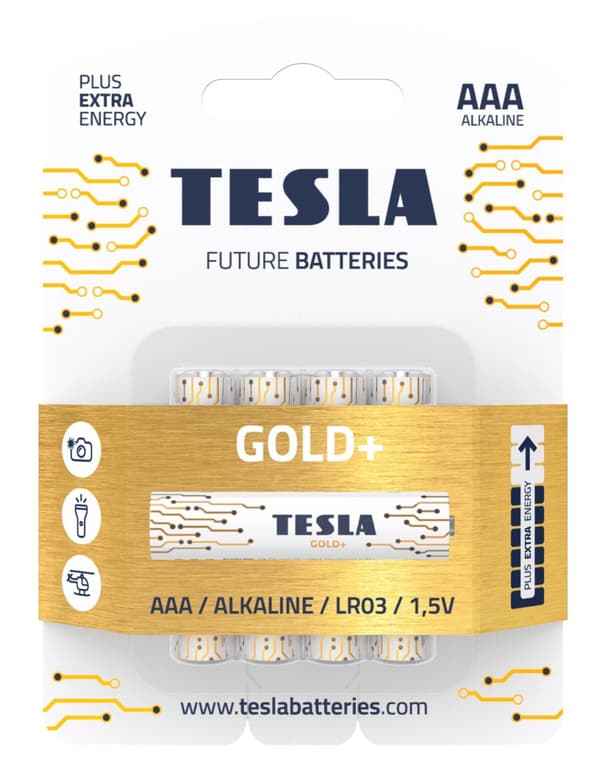 TESLA ALKALINE BATTERIER AAA/LR03/1,5V 4STK GULD+