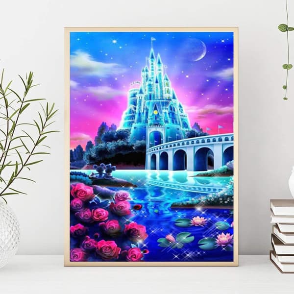 Diamantbroderi/ 5D-målning/ Diamantmosaik/ Diamantmålning - drömslott, storlek 40x50 cm