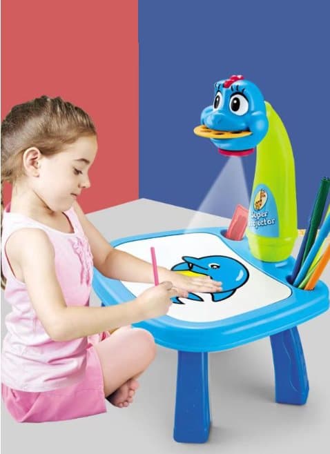 Monitoimiprojektori / piirtoheitin piirtämisen oppimiseen - sininen dinosaurus
