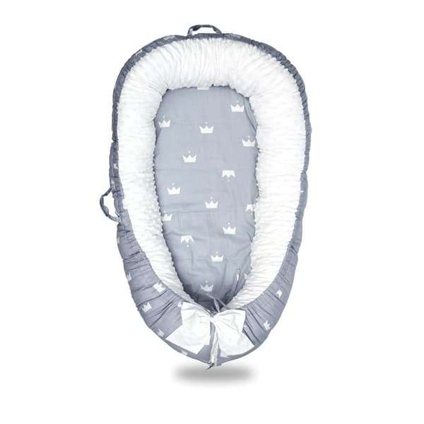 Babykokong / Babynest 90*50CM - grått mönster med en krona
